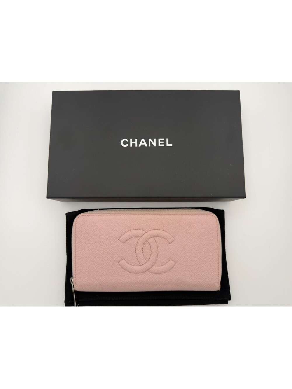 Authentic Chanel Timeless CC Zip Around Wallet Caviar Leather Ballerina Pink